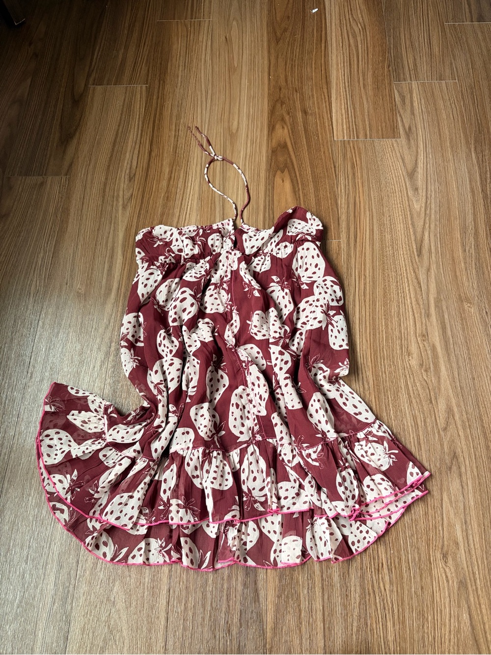 Strawberry Print Burgundy Dress